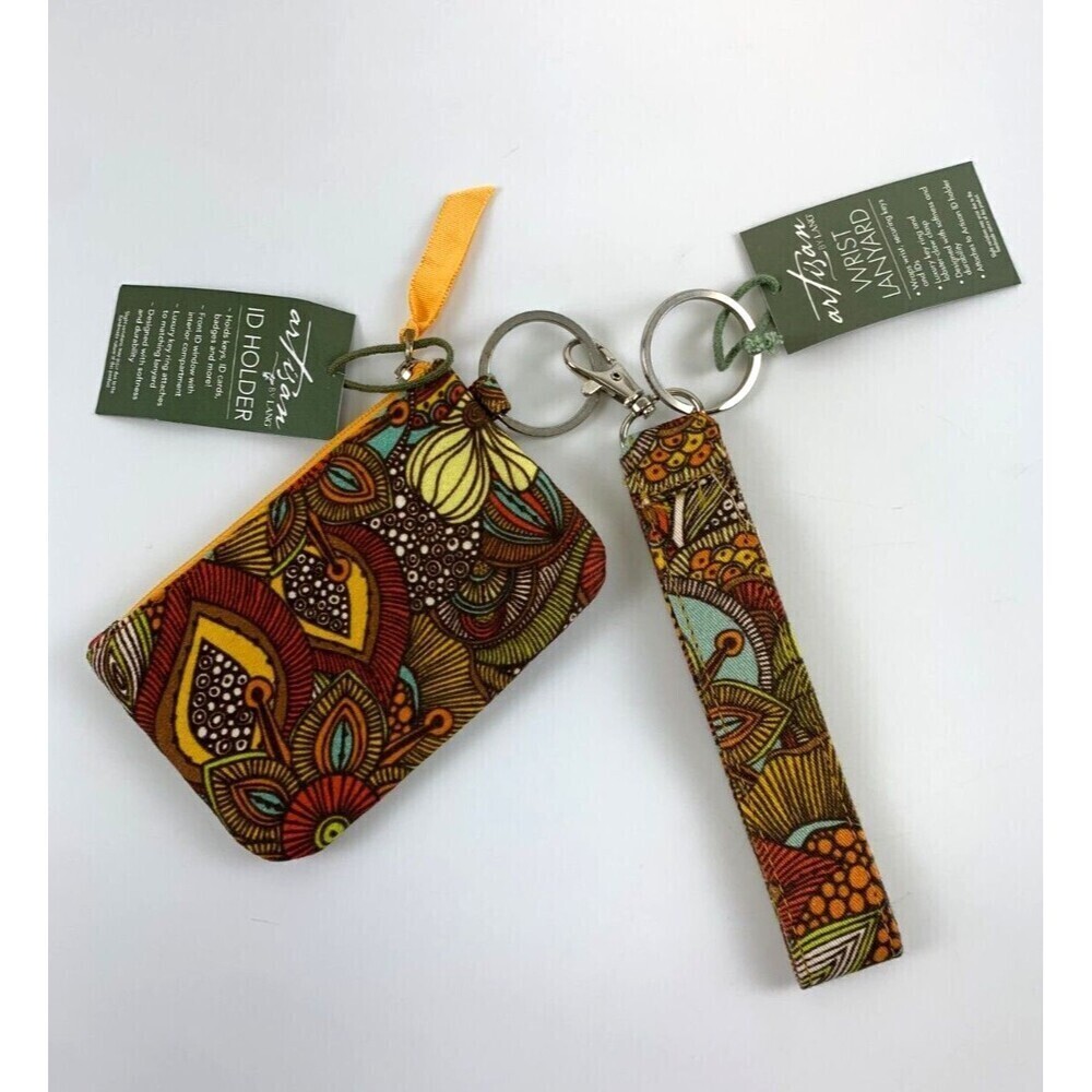 Artisans By Lang ID Holder Wallet Key Ring Zip Wrist Lanyard Mulit Floral Design